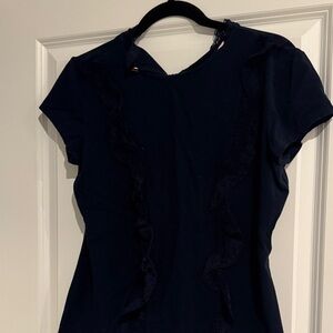 Ted Baker Navy Ruffle Short Sleeve Top